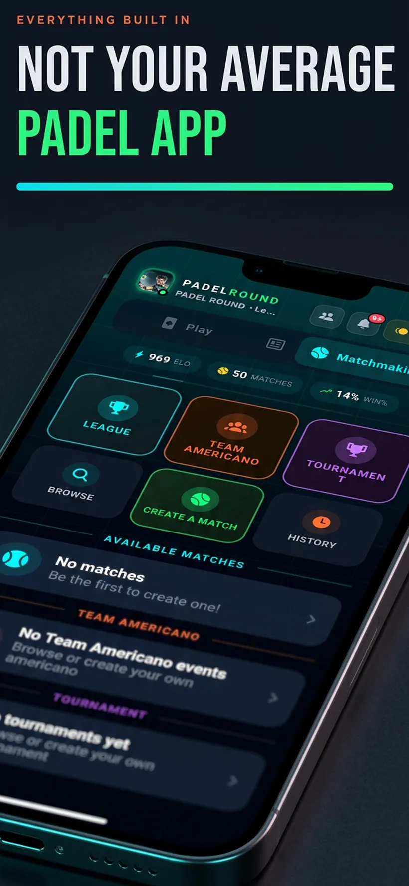 PadelRound home — leagues, Americano, tournaments